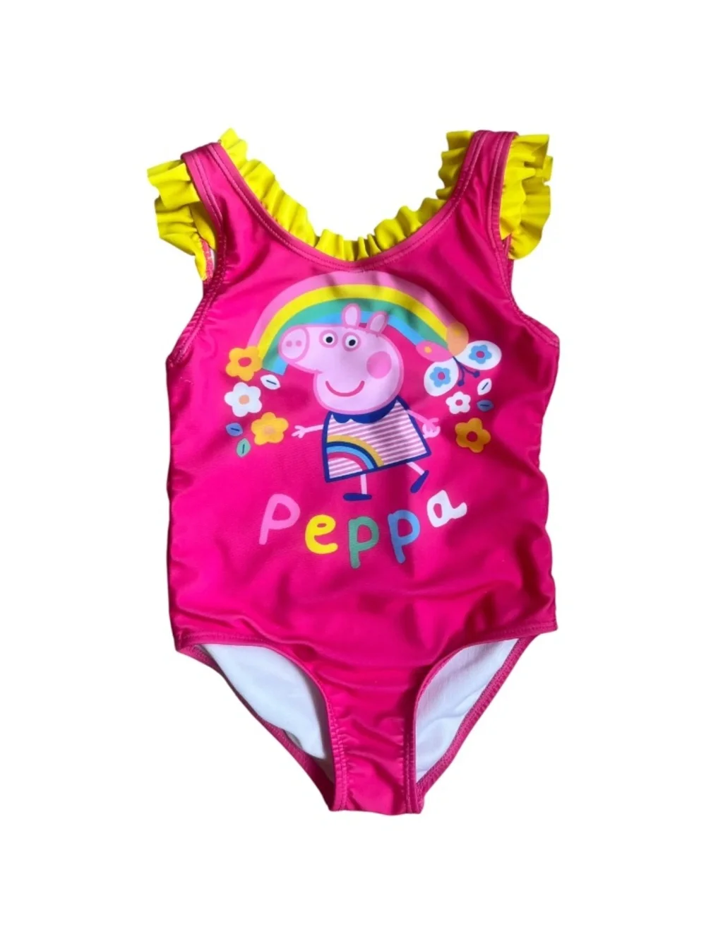 Peppa Pig One Piece Swimsuit Rainbow Ruffle Shoulder 4T Girls